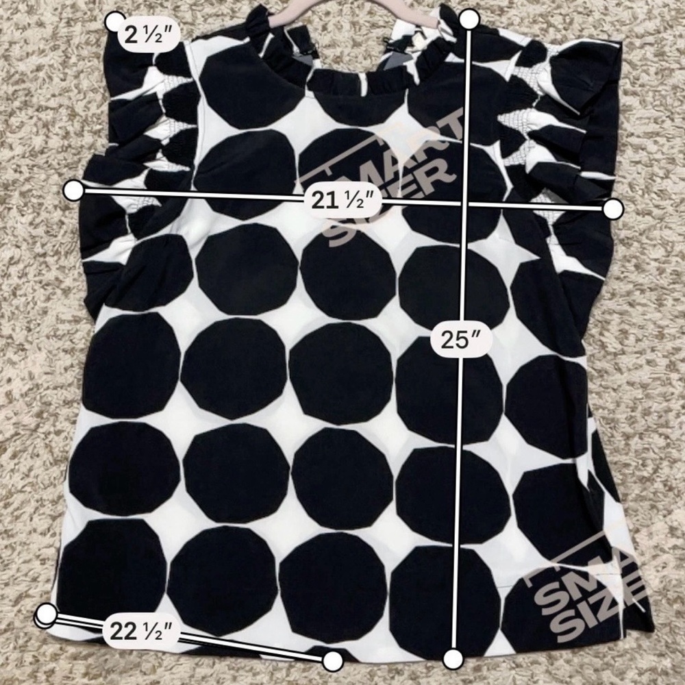JODIFL Ruffle Sleeve Blouse Black & White Polka Dot Ruffle Sleeve Mod Chic Small - Picture 4 of 7